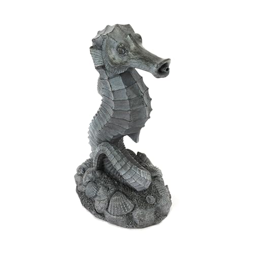 Esotec Wasserspeier-Figur Seepferdchen Ida, Einzelfigur mit Schlauch, Altkupfer-Design, Brunnenfigur, Wasserspiel für Wannen Miniteich oder Gartenteich, Quellstein, Polyresin 100771