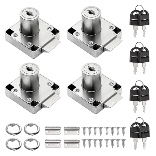 ANBOO 4pcs Cassetto da Scrivania con Chiave Accessori per Cassetto Scrivania Mobili a Cilindro con Chiavi Serratura a Camma in Lega di Zinco per Chiudere Armadi(Argento)
