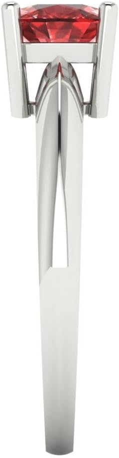 Clara Pucci 14K Solid White Gold 1 ctw Garnet Solitaire Ring for Women | Anniversary, Birthday Gift | 6mm Cushion Cut - Image 3