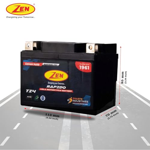 Image of Zen TZ4 12V 4AH Rechargeable Battery Suitable for Motorcycles Scooters Two Wheelers SMF VRLA Lead Acid Battery UPS Solar Panel Elevators Emergency Light Farm Equipment Spray Pump Portable Devices Toys