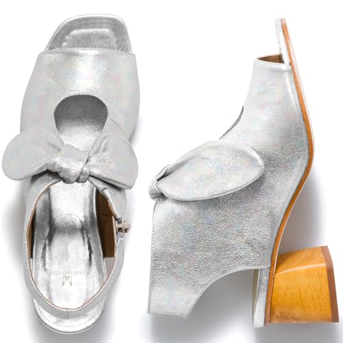 MOOMMO Women Heeled Sandals with Bow Open Toe Chunky Block Low Heel Sandal Booties Cutout 2" Heels Backless Slingback Dress Shoes Peep Toe Back Zipper Suede Sandal Dressy Summer Beach Casual 4-13 M US3