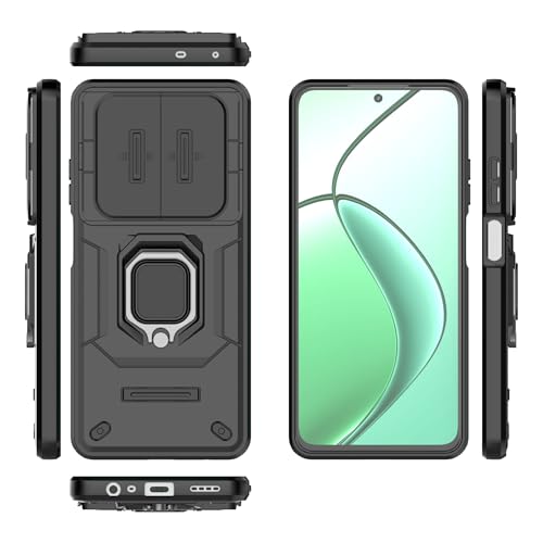 Image of CamShield Pro Case with Slide Camera Protection and Ring Stand Bumper Back Case Cover for Realme Narzo 70x 5G /N65 /12 5G /12X /C65 (Black)