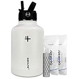 GoFiltr Alkaline Water Bottle Hydration Kit - COTTON - Wide Mouth Vacuum Insulated Stainless Steel Water Bottle Tumbler With Straw Lid + Two GoFiltr Alkaline Original Mineral Infusers - 50 oz (1475ml)
