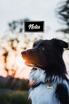 Border Collie Dog Pup Puppy Doggie Notebook Bullet Journal Diary Composition Book Notepad - Sunset on Meadow: Cute Animal Pet Owner Composition Book ... Plain Blank Paper Pages in 6” x 9” Inch