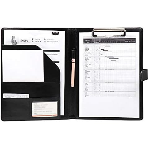 OFFIDIX PU Leather Portfolio Folder Clipboard A4 Folder Portfolio Work Writing Foldover Clipboard with Cover Conference Folder Document Storage Organizer with Writing Pad (Black) Cover