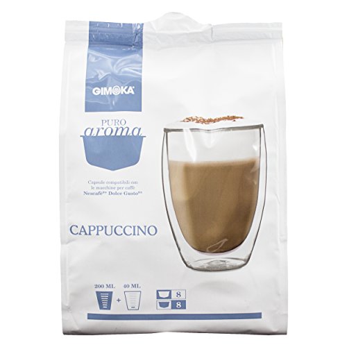 Gimoka Puro Aroma Cappuccino, Café, Café Tostado y Cápsulas de Leche, Cápsulas de Café Nescafé Compatible con Dolce Gusto, Azul Claro, 16 Cápsulas / 8 Porciones