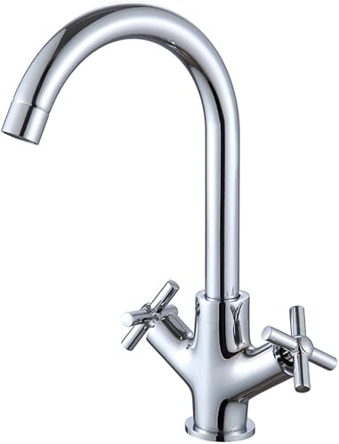 Teles Double X Head Chrome Plated Basin Mixer Tap - Center Hole Design, Deck Mou