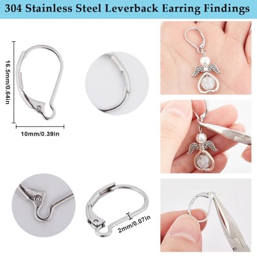 SUNNYCLUE 1 Box 100Pcs Stainless Steel Earring Hooks Leverback Earring Findings Lever Back Earring Hook French Ear Wire Hypoallergenic Earring Clasp Leverbacks for jewellery Making DIY Dangle Earrings - Image 2