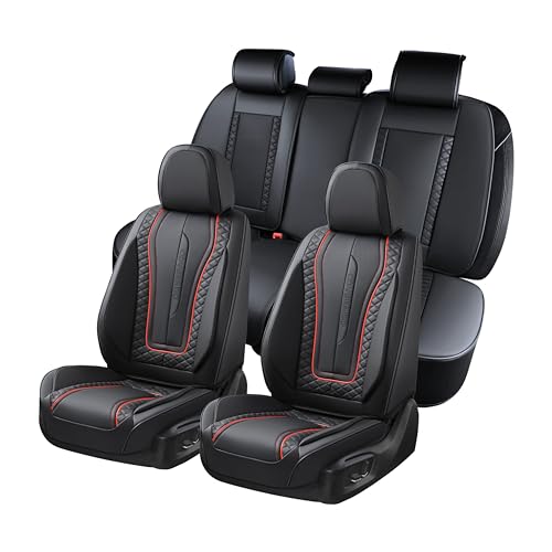 Image of Coverado Car Seat Covers Full Set, Front Seat Cover and Back Seat Covers for Cars, Faux Leather Waterproof Seat Covers, Car Seat Protectors, Automotive Seat Covers Universal for Most Vehicles Black