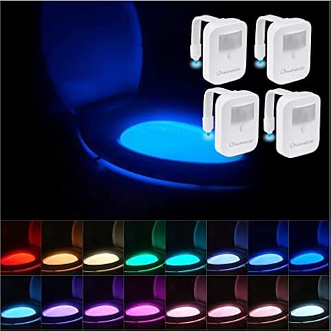 Chunace [4 Pack Rechargeable Toilet Night Light, LED Toilet Bowl Illumination with Motion Detection Sensor, Fun Bathroom Accessory Cool Gadgets for Home Decor Battery Powered Mood Lighting for Kids Cover
