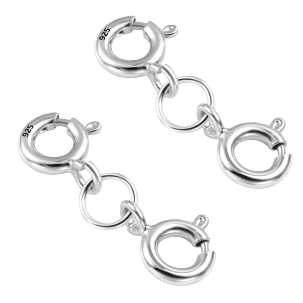 2Pcs Silver Double Clasps Silver Necklace Extension Clasp Sterling Silver Spring Double Clasps for Necklace Bracelet Jewelry Making
