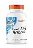 Doctor's Best, Vitamin D3, 5.000UI, Dosis Alta, Dosis Semanal de Depósito, 180 Cápsulas blandas, Probado en Laboratorio, Sin Soja, Sin Gluten, No GMO