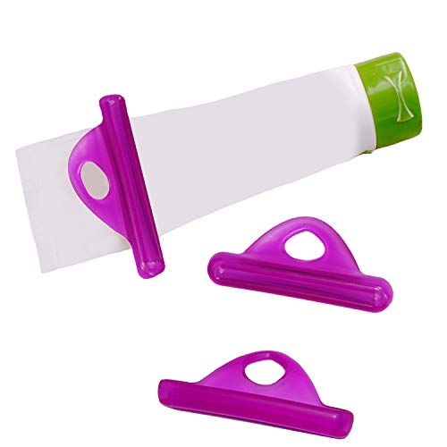 Toothpaste Squeezer Tube Tool - 3 Pack Toothpaste Roller for Easy Squeeze Toothpaste Holder (TS21, Purple, Made in Taiwan) - Osun Life Plastic Toothpaste Clip Squeezer