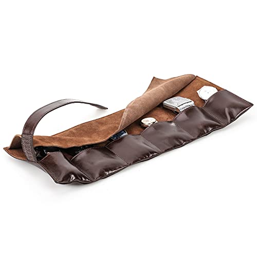 Hiram Uhr Armband Aufbewahrungstasche Fall Leder tragbare Reiseuhr Echtledertasche, Uhrentasche Leder für Uhrengehäuse für Männer (CF1128Coffee) Cover