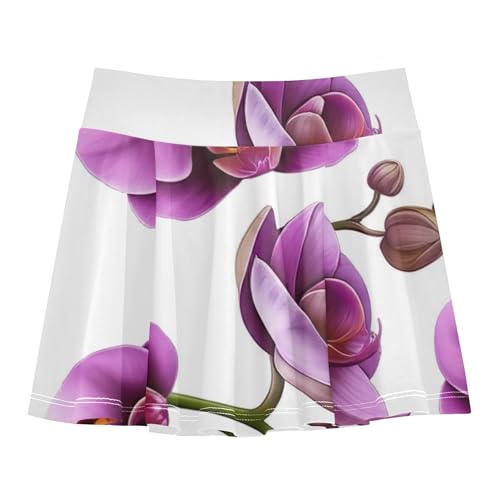 Joisal Funny Athletic Shorts Girls Skorts Tennis Skirts Toddler Flowy Skirt Purple Orchid Flowers White 4t
