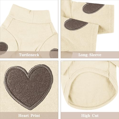 Yaopelky Sweatshirt für kleine Hunde bis mittelgroße Hunde mit Herzaufdruck Warmes Haustier Shirt auch für Katzen Welpen geeignet für Teddy Chihuahua und Schnauzer (Beige, S)