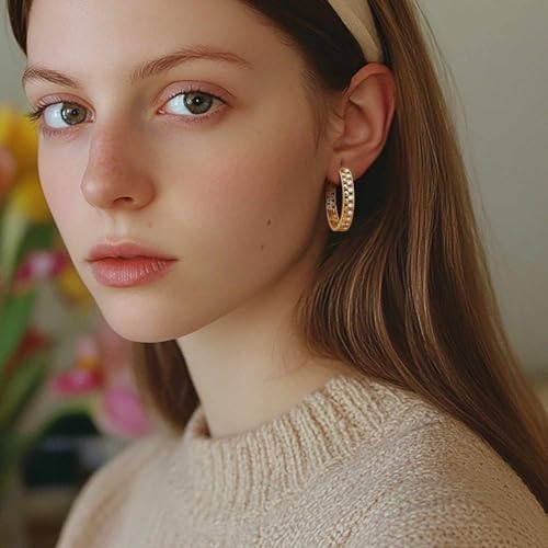 Gold Hoop Earrings for Women 14K Gold Earrings for Women with Cubic Zirconia Hollow-Carved Design Like a Fine Piece of Lace Womens Hoop Earring Trendy 25/30mm3