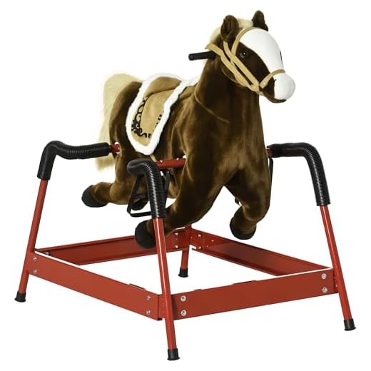 Qaba Kids Spring Rocking Horse, Ride on Horse for Girls and Boys with Animal Sounds, Plush Horse Ride-on with Soft Feel, Interactive Toy for Kids
