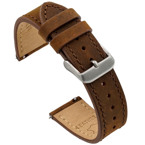 Benchmark Leather Watch Band - Crazy Horse Leather Watch Straps for Men & Women - Quick Release Spring Bars - Choice of Color - 18mm, 20mm, or 22mm Widths (20mm, Dark Brown)