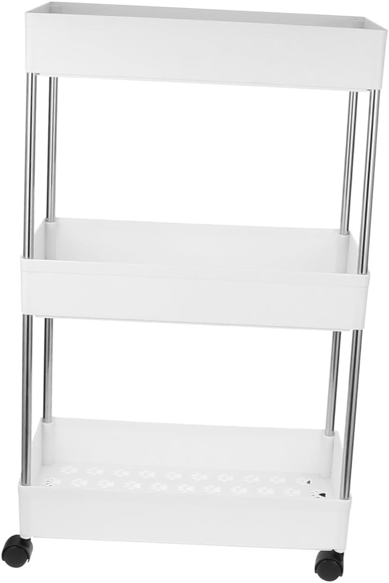 Alipis 1pc Rolling Three Bathroom Shelf Cart Removable Rack Mobile Organizer for Easy Storage Toilet Kitchen Living Room Random Bottom Pattern