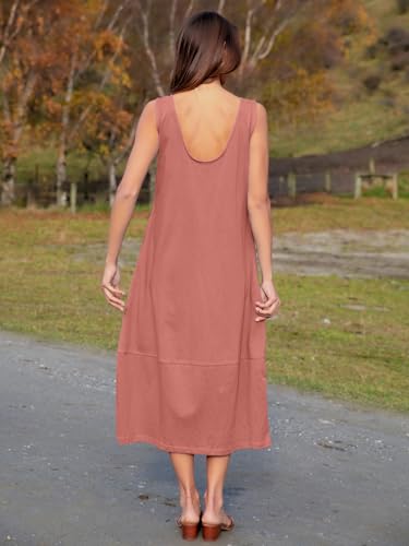 Image of BerryGo Women's Loose Casual Midi Cotton Dresses Sundress Sleeveless Beach Summer Trendy Tank Top Dress with Pockets