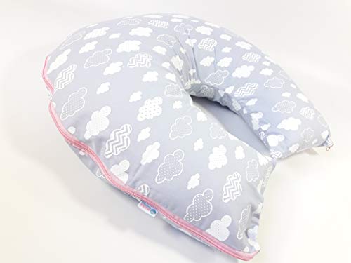 Almofada Amamentação NUVENS COM FUNDO CINZA + ROSA - BEM FIRME