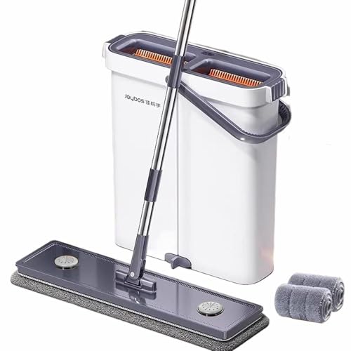 Juego de fregona y cubo grande para el hogar con escurridor y mango largo, rotación de 360 grados y sistema de pared de fregona plana