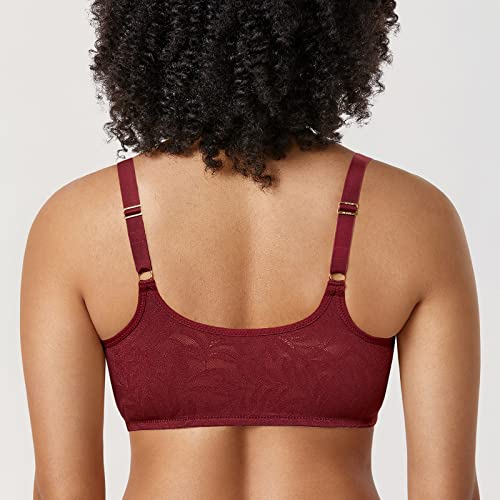 Aisilin Women's Front Closure Bras Plus Size Unlined Soft Lace Plunge Underwire Red 32F #TOP1