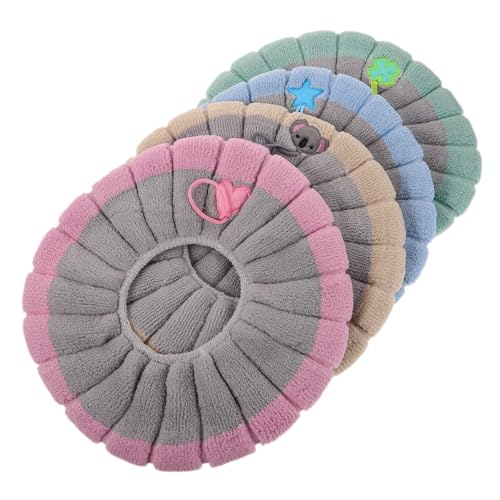 TOKIDNY 4 Fundas para Asiento de Inodoro Cálidas E Higiénicas de Poliéster Acolchadas con Diseño de Punto para Hogar y Hotel