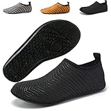  QJJQ Badeschuhe Damen Herren Wasserschuhe Strandschuhe Schnell Trocknend Barfußschuhe Schwimmschuhe Atmungsaktiv Leicht Aquaschuhe Surfschuhe rutschfeste, Schwarz, 36/37 EU