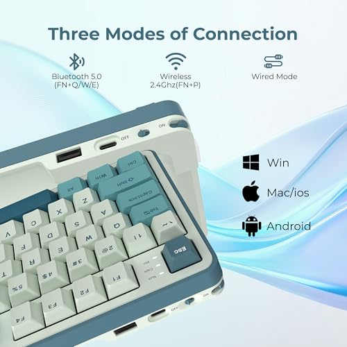 Image of Rosewill Neon S96 Wireless Mechanical Gaming Keyboard, 98-Key Layout w /Volume Knob, Bluetooth / 2.4GHz / USB-C, Hot-Swappable Red Switches, RGB Backlit, 3750mAh Battery, Windows & macOS, White