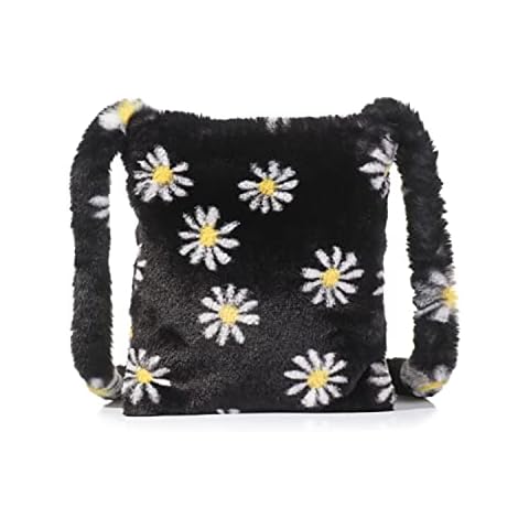 Women Leopard Print Clutch Handbag Plush Faux Fur Tote Bag Soft Warm Shoulder Crossbody Purse, 1-a/Bblack, One Size Cover