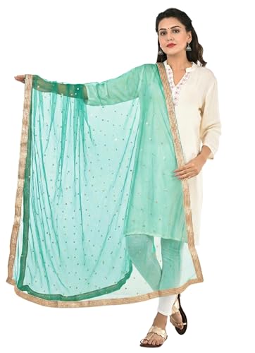 Image of YOUTHQUAKE Women's Net Embroidered Full Size Dupatta With 4 Side Golden Lace