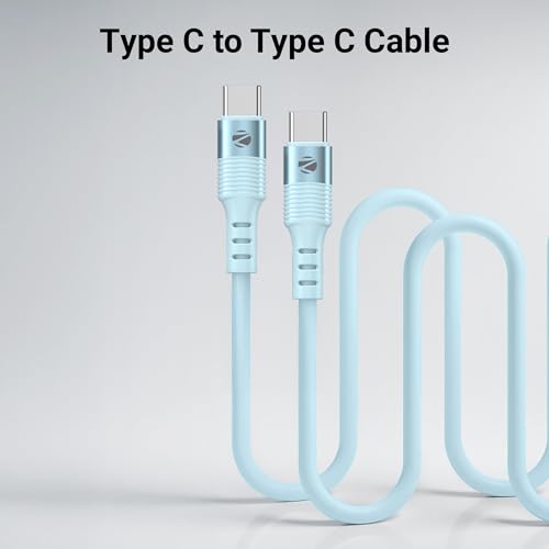 Image of Zebronics Wattz 60CC2 Type-C to Type-C Soft Silicone Cable, PD 60W, 1 Meter, Durable, Charge & Sync, Rapid Charging, For Laptops, Tablets, Mobiles (Blue)