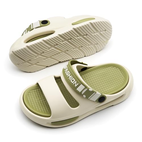 Image of Men's Slide Sandals Indoor and Outdoor, Casual Platform Slide Sandals for Men Spring Summer, Lightweight Comfortable Cushioned Open Toe Men's Slippers Shoes Green 9.5