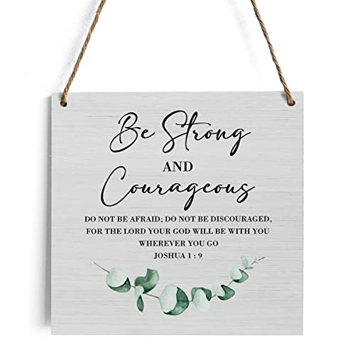 Rustic Christian Gifts for Women Religious Wood Sign Home Farmhouse Wall Hanging Decor Inspirational Wooden Wall Art Décor Decorative Plaque for Home Office Kitchen Bathroom Bedroom Décor Joshua 1:9