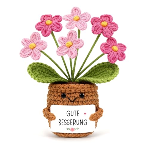 HUKUMA Pocket Hug Blumen Gute Besserung Geschenke Blume Gehäkelt Gehäkelte Blumen Glücksbringer Gute Besserung Geschenk Nach Op Mutmacher Geschenk Krankheit
