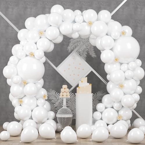 Image of Voircoloria 90pack White Balloons Different Size 18 /12 /10 /5 Inch Pearl White Balloon Garland Arch Kit for Wedding, Birthday, Graduation, Bridal Shower, Baby Shower, Bachelorette Decorations