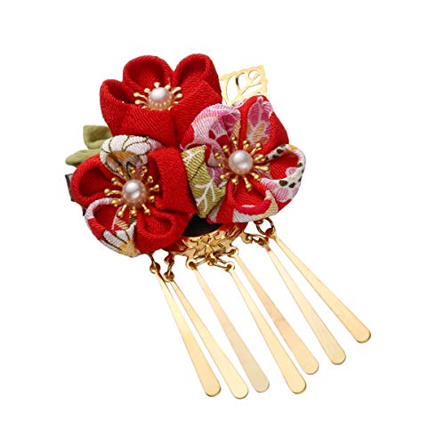 Épingle à cheveux japonaise avec pompon rétro rouge, le cadeau idéal pour fan de Hanfu