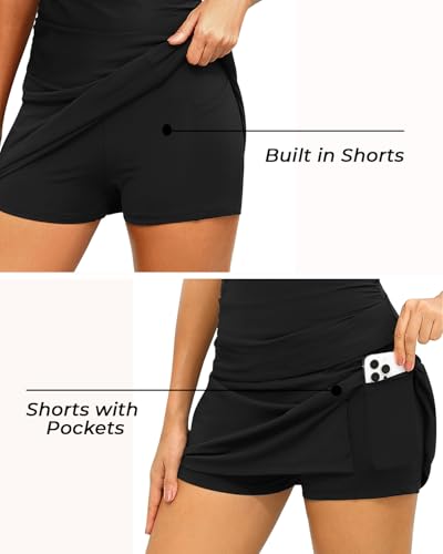 Women Two Piece Tankini with Skirt - Tummy Control High Neck Swimsuit with Built in Pockets 2025 Ladies Bathing Suit3