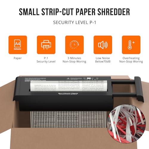 Suntiko Small Paper Shredder for Home, 6 Sheet Strip Cut Paper Shredder CS522S の商品画像 1