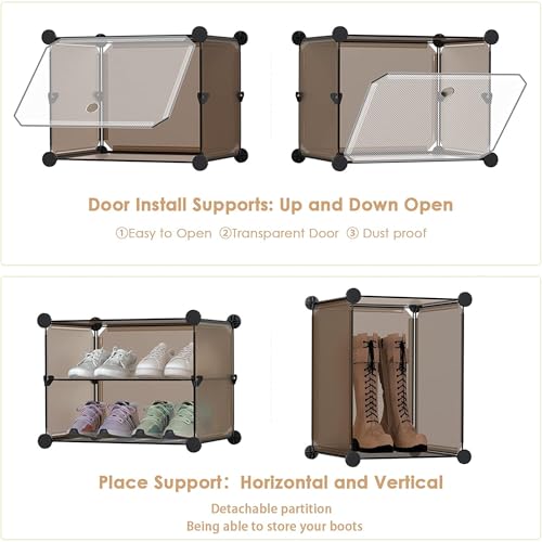 Image of Strassis Design Plastic Shoe Rack for Home | 16 Shelf DIY Shoe Rack with Door Magnets for Home Storage Plastic Box Organizer, Metal Door Frame, Chappal Slipper Sandals Stand (Wood Color)