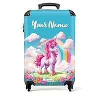 NoBoringSuitcases.com® Children's Luggage Kids Suitcase for Girls - Personalised Cabin Suitcase - Unicorn Design - Unicorn Luggage on Wheels - 55x40x20cm - 20 Inch - 10kg