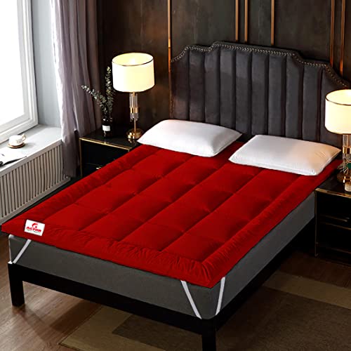 Image of ACHIR 500 GSM Super Soft Microfiber Mattress Topper /Padding for Soft and Comfortable Sleep - Red, (California King, 72 inchx84 inchinch, 6ft x 7ft)
