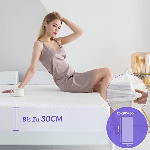 Coriwell Matratzenschoner Wasserdicht - 90 x 200 cm Wasserdichter Matratzenbezug Matratzenauflage Atmungsaktive Matratzenhülle Matratzenschutz aus Bambus Matratzen Schutzbezug - Mattress Protector - Image 3