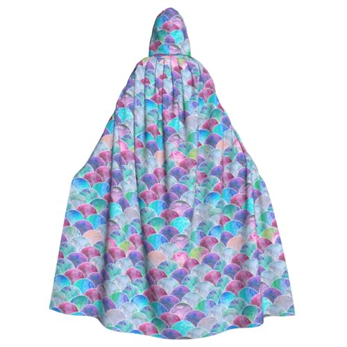 GUOLGP Disfraz de Halloween con capucha con estampado de escamas de peces para adultos y niños, para fiestas de cosplay y festivales