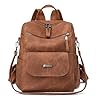 WYFJNX PU Leather Backpack Purse for Women Fashion Multipurpose Design Handbag Ladies Shoulder Bags Travel Backpack Brown