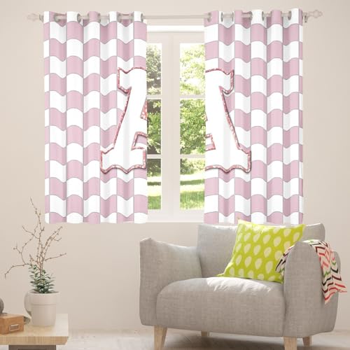Image of Erosebridal Pink Initial A Window Drapes Kawaii Plaid Checkered Blackout Curtains 42 inchWx63 inchL Cute Personalized Monogram Curtains for Kids Girls Bedroom,Fashion Grids Gingham Window Treatments 2 Panels