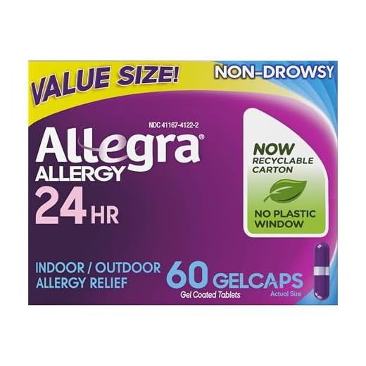 Allegra Adult 24HR Non-Drowsy Antihistamine Gelcaps, 60-Count, Fast-acting Allergy Symptom Relief, 180 mg