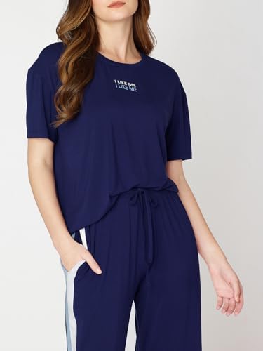 Image of Night Suit for Womens Side Stripe Modal Night Dress of Top and Pajama Set 9374